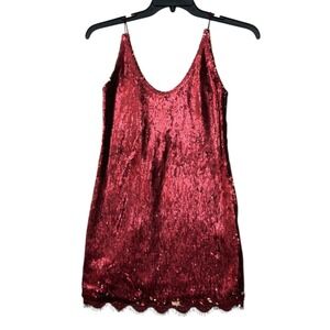 Free People‎ Women's Red Double Sequin Intimate Slip Stretch Mini Dress Small